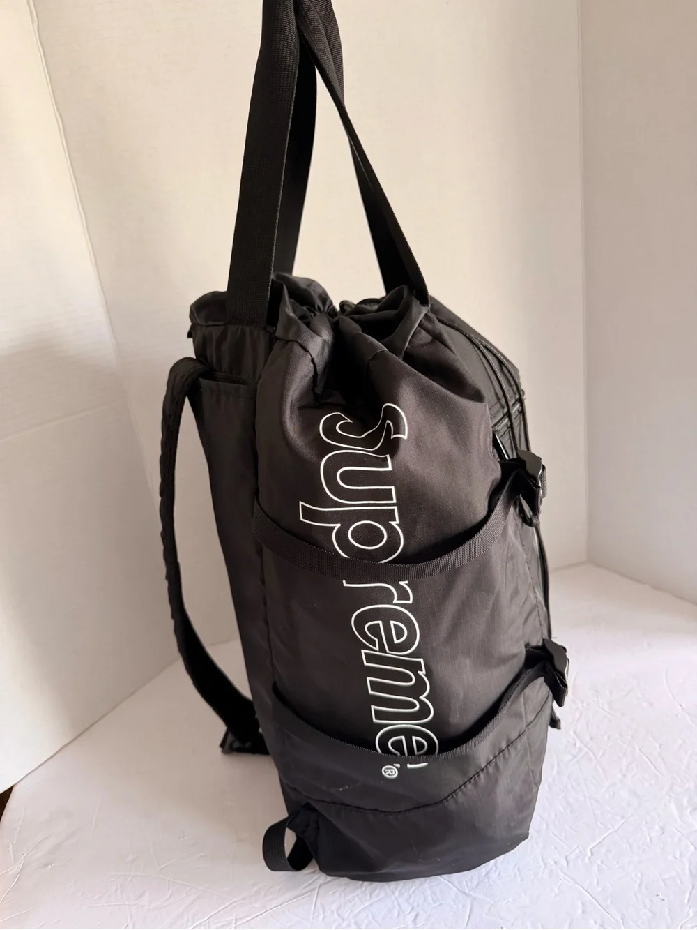Supreme Black Drawstring tote backpack SS19